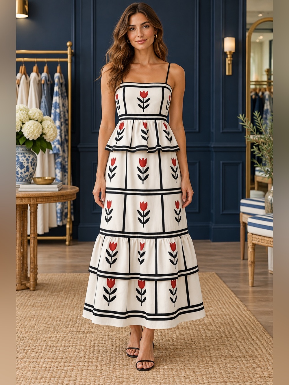 Anna Cate Tulipa Tiered Midi Dress with tulips NWT Sz S